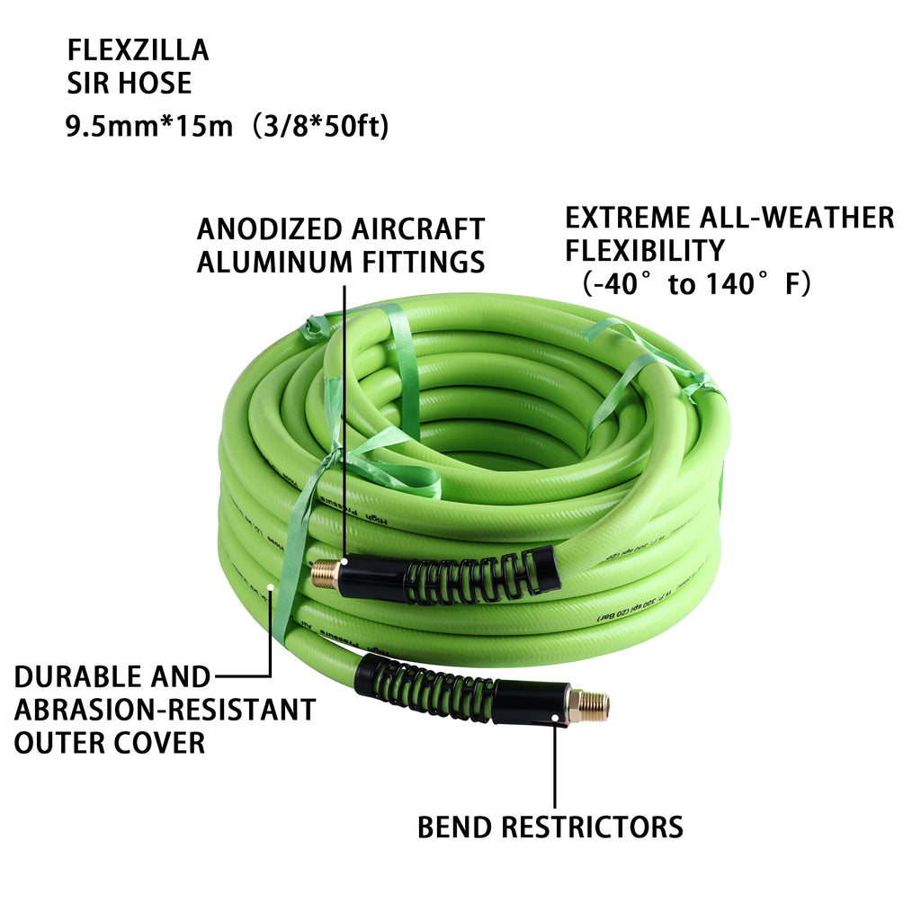 Air Hose 3/8" Heavy Duty Lightweight Kink Resistant Flexible Compressor Tough Pro Air Hose Working Pressure 300 PSI