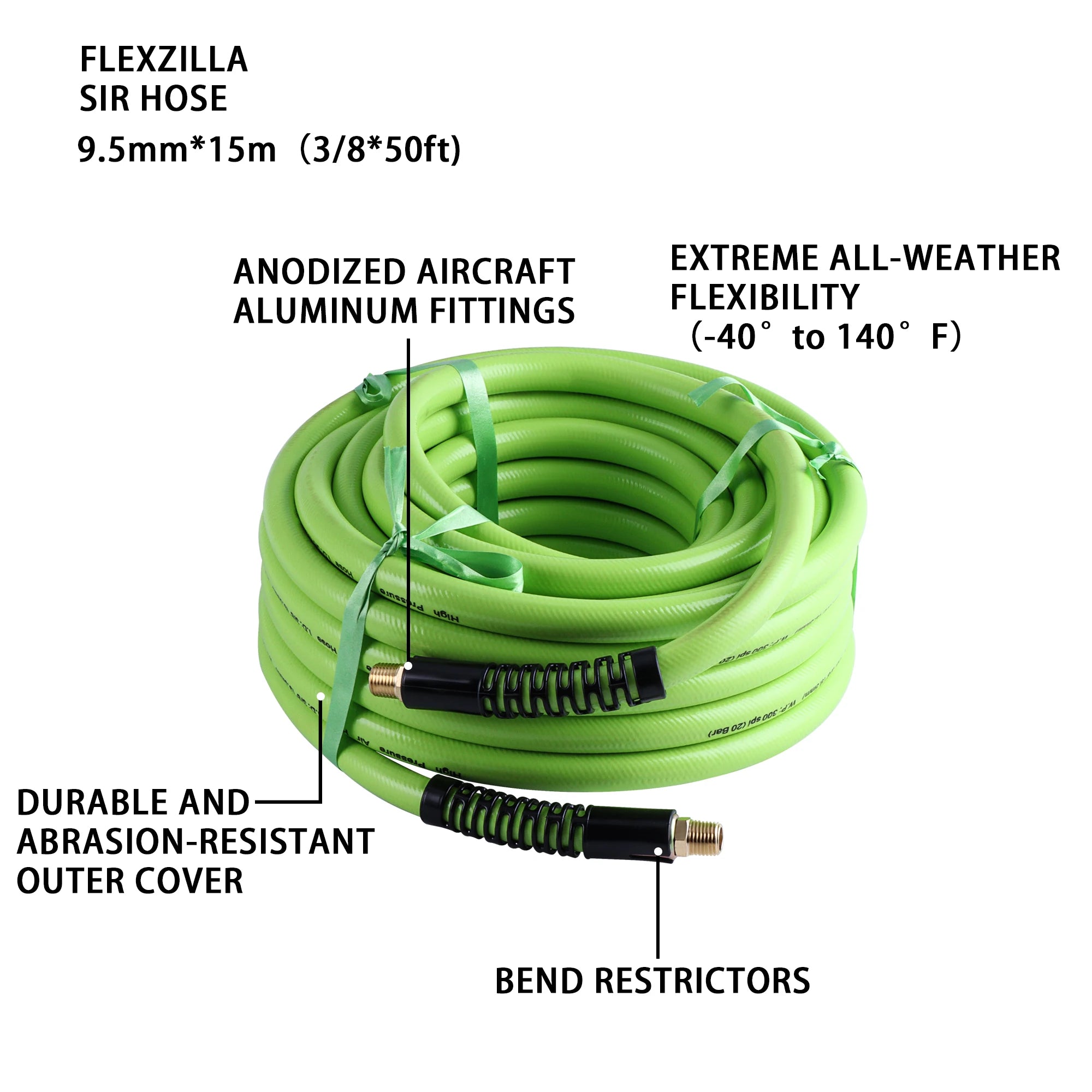 Air Hose 3/8" Heavy Duty Lightweight Kink Resistant Flexible Compressor Tough Pro Air Hose Working Pressure 300 PSI
