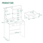 Dressing Table with Mirror, Vanity Unit with 4 Open Shelves and 2 Compartments, Dressing Table with 2 Drawers, for Bedroom, Livi