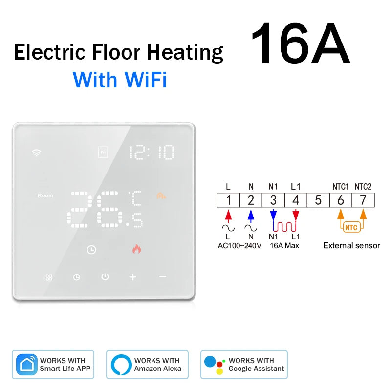 Tuya Wifi Thermostat Electric Heating Smart Room Thermostat Underfloor Heating Wifi Connected Thermostat 220V  Goolge Home Alexa