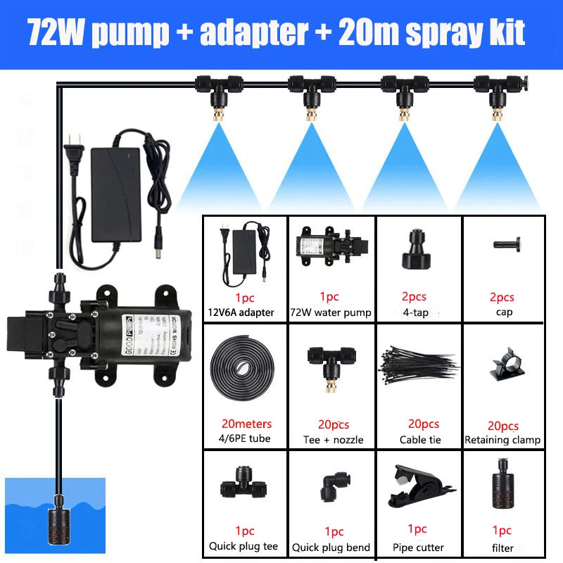 72W Large Garden Irrigation Timer Watering System Fog Nozzles Irrigation Kit Automatic Spray Misting Plant Watering System