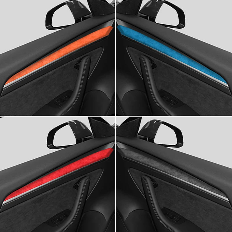 For Tesla Model 3 Y 2020-2023 Made of Alcantara Door Handle Panel Trim Cover Door Sticker Styling Decoration Interior Accessory