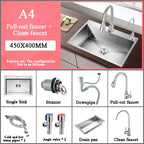 Stainless Steel Kitchen Sink Farm House Above Counter Undermounter Single Bowel Wash Basin with Faucet Drain Kitchen Accessories