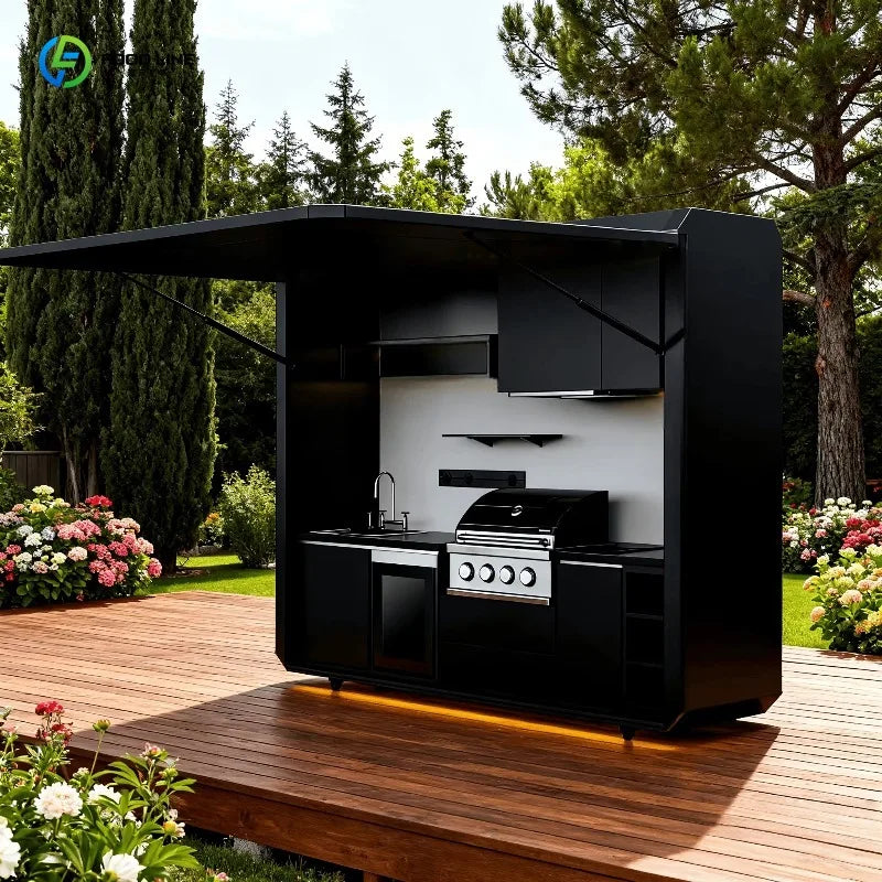 Customized New Design Stainless Steel Outdoor Kitchen Cabinets Modern Kitchen With Stove Bbq Grill Set