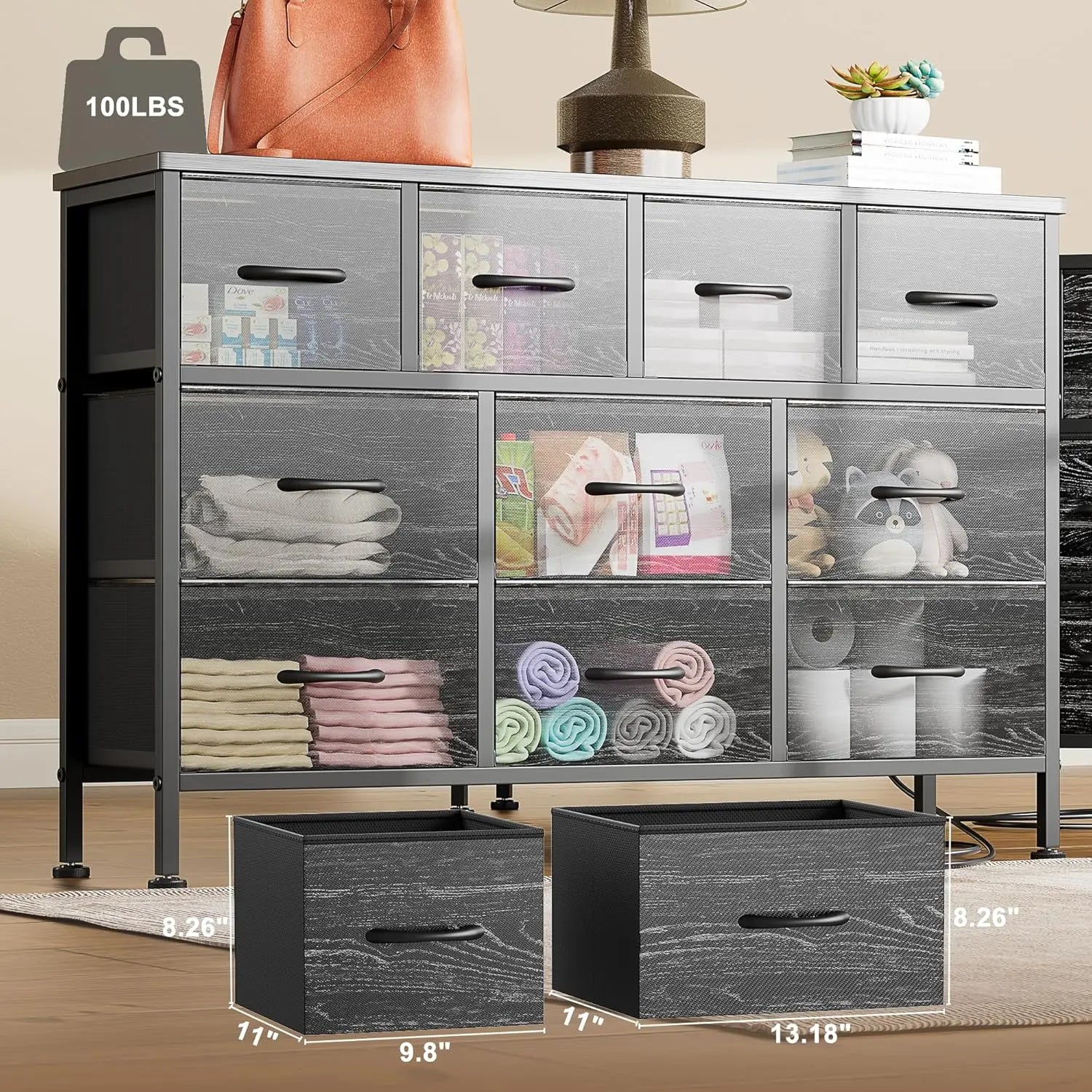 Dresser for Bedroom 10 Drawer Dresser TV Stand with Power Outlet,Entertainment Center Chest of Drawers for 55 Inch TV
