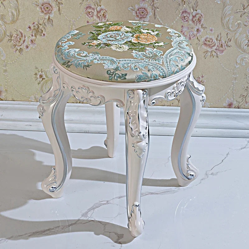 European Fabric Pouf,Modern Round Tea Table Stool, High-Quality Manicure Seat, Living Room Sofa Side Ottoman, Versatile Seating.
