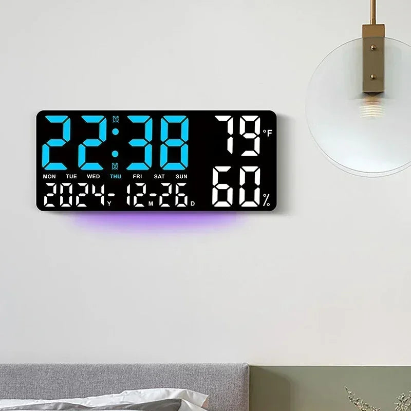 Large LED Digital Wall Clock Alarm Clock with Timing Function Remote Control Ambient Light for Living Room Office Bedroom Decor