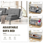 Modern Sofa Bed with Cupholders & Metal Legs