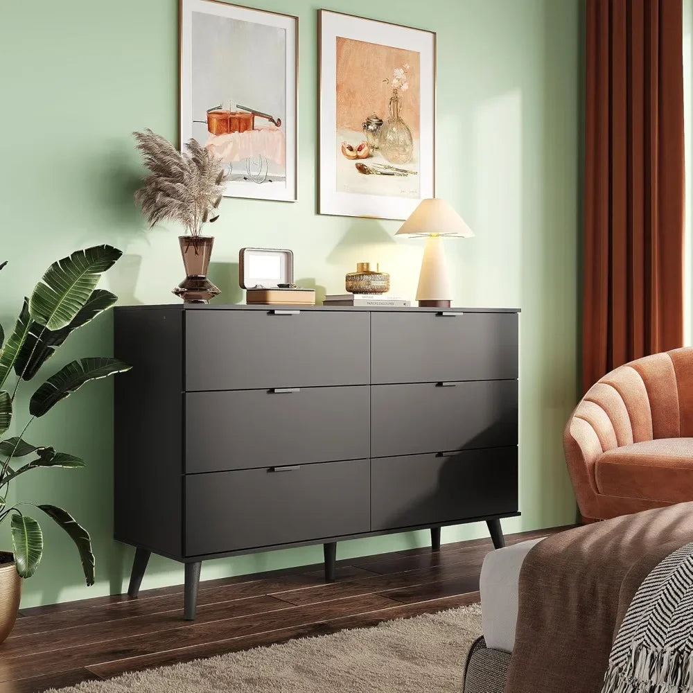 Wood Dresser Storage Organizer with Sturdy Metal Handle, TV Stand for 55 inch TV, Chest of Drawers for Living Room, Hallway