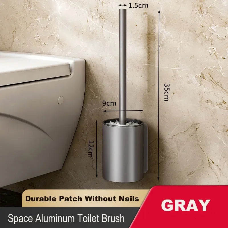 Wall-mounted Toilet Brush Punch-free Space Aluminum Toilet Brush No Dead Angle Toilet Brush Bathroom Cleaning Tool