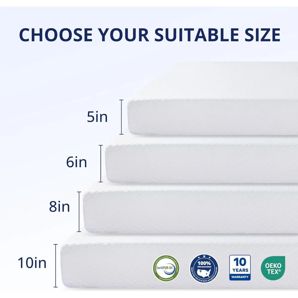 Mattress 8 Inch Green Tea Memory Foam Mattress for Cool Sleep & Pressure Relief, Fiberglass Free, Bed in a Box