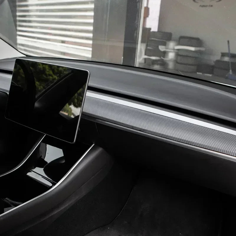 Car Door Side Trim Dashboard Cover For Tesla Model 3 Y Carbon Fiber Pattern Front Interior Dashboard Central Control Trim Strip