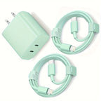 Fast Charging Secure Power Adapter With Dual PD20W USB-C Charger And 2 Type-C To Lightning Cables For IPhone 14/13/12/11/XS/XR