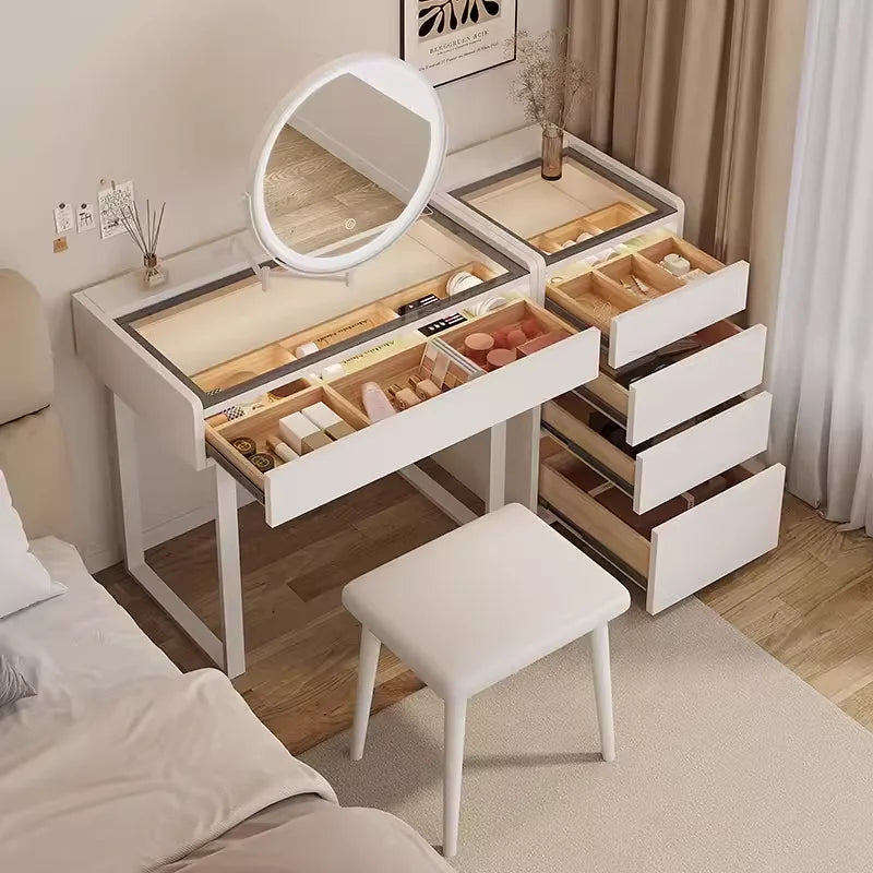 dressing table with light mirror vanity stool Drawer for clothes makeup toiletries vanity table Hairstyles bedroom furniture