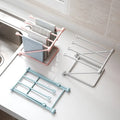 Foldable Kitchen Towel Rack Plastic Storage Rag Rack Vertical Desktop Dish Cloth Drain Shelf Multi-Function Kitchen Supplies