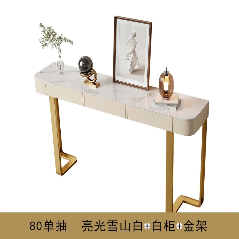 Luxury Glossy Console Table For Hallway Living Room Slate Porch Side Table High-quality Drawer Cabinet Home Furniture 80/100/120