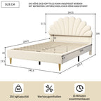 Double bed 140x200 cm, upholstered bed with flower-shaped headboard and slatted frame, stable bed frame, children's bed