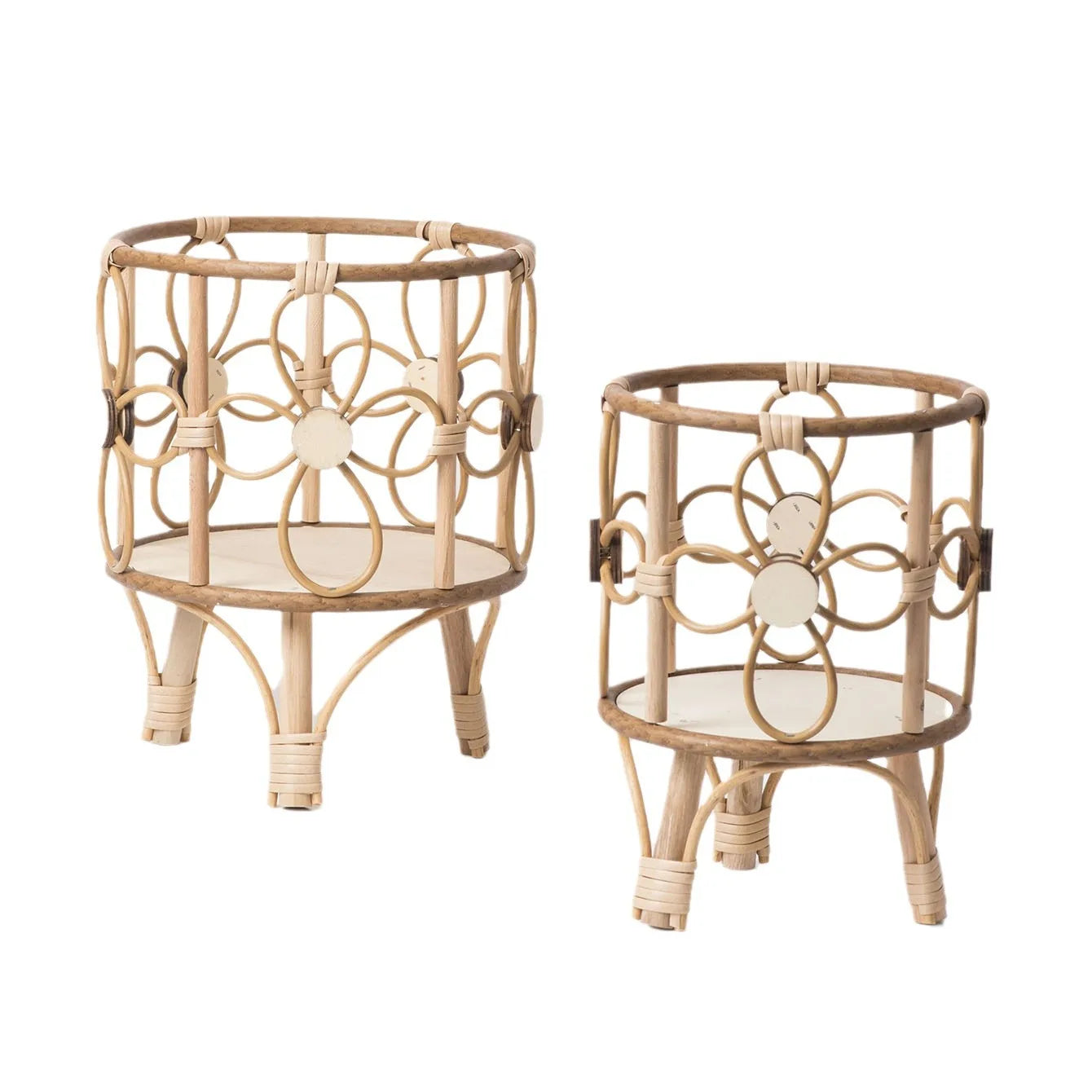 Hollow Flower Stand Hand-woven Imitation Rattan Plant Stand Desktop Creative Flower Pot Stand Balcony Planter with Wooden Legs