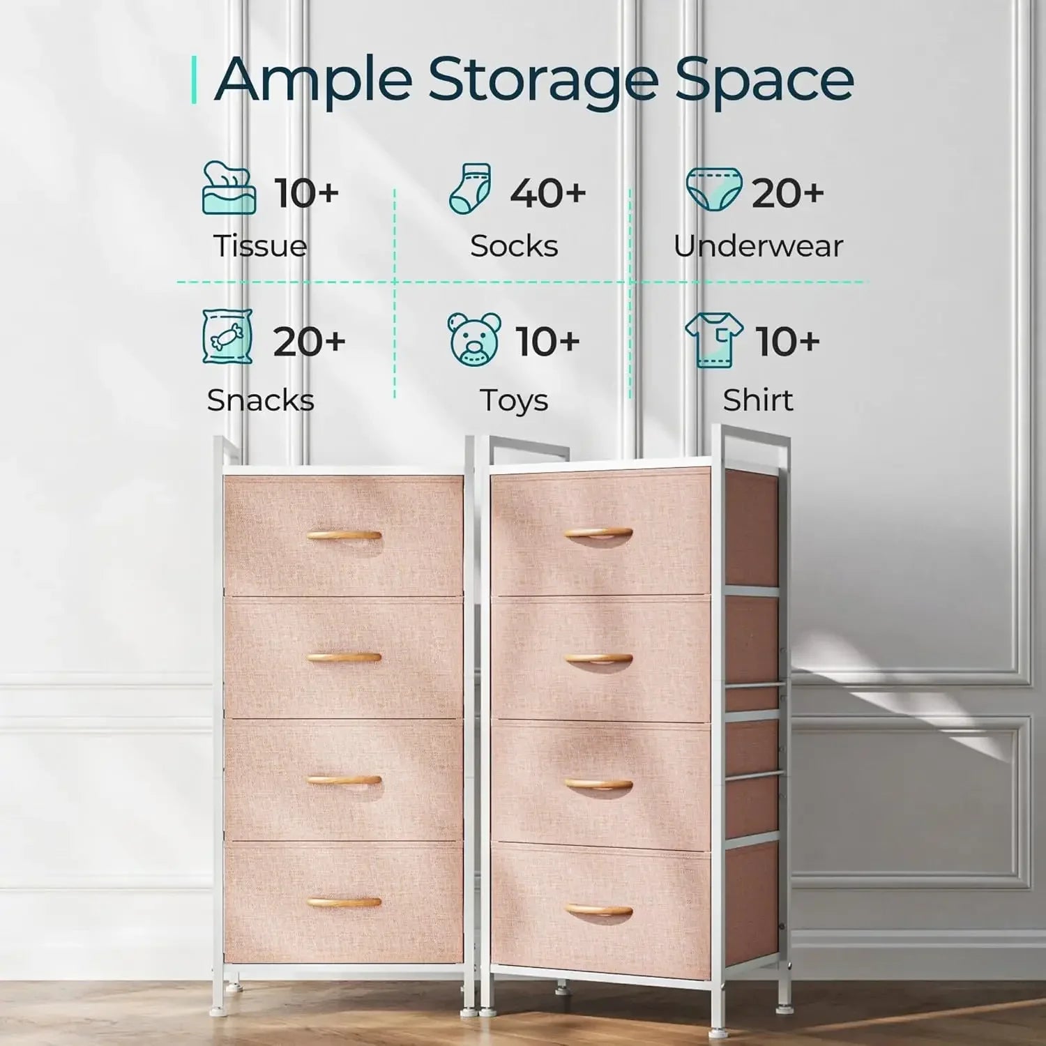 Dresser for Bedroom with 4 Drawers, Tall Dressers Storage Drawers, Tower Organizer Unit for Hallway, Entryway, Closets