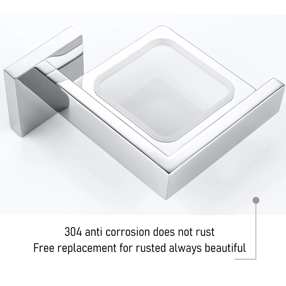 Chrome Polished WC Accessories Toilet Paper Holder Wall Hook Towel Bar Robe Hanger Rack Stainless Steel Bathroom Hardware Set