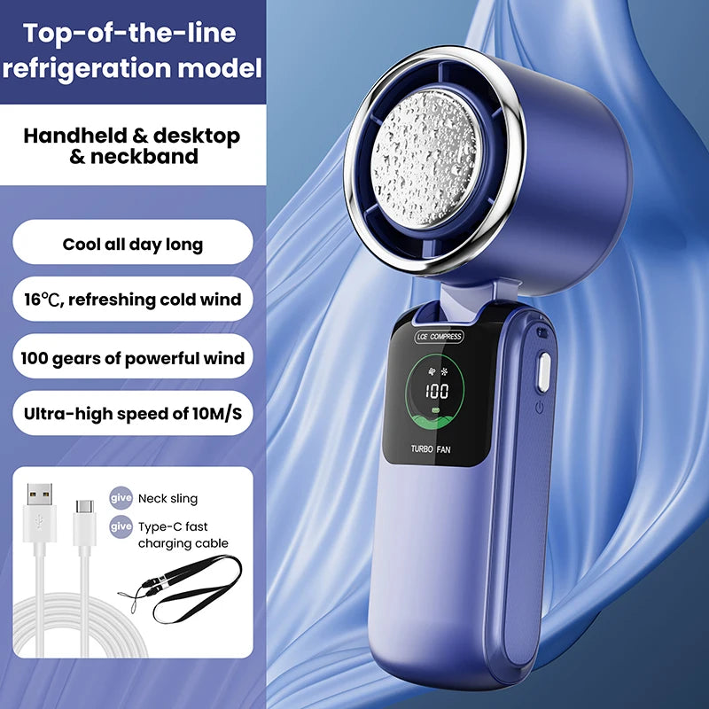 2025 New Ice Pack High Speed Handheld Eletirc Fan 100 Speed Adjustable
