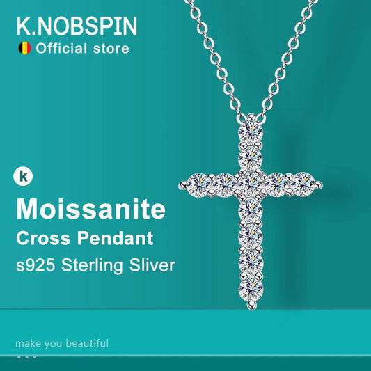 Full Moissanite Cross Pendant Necklace 925 Silver 18K White Gold Plated Elegant Fine Jewelry for Women | AlluCanFind