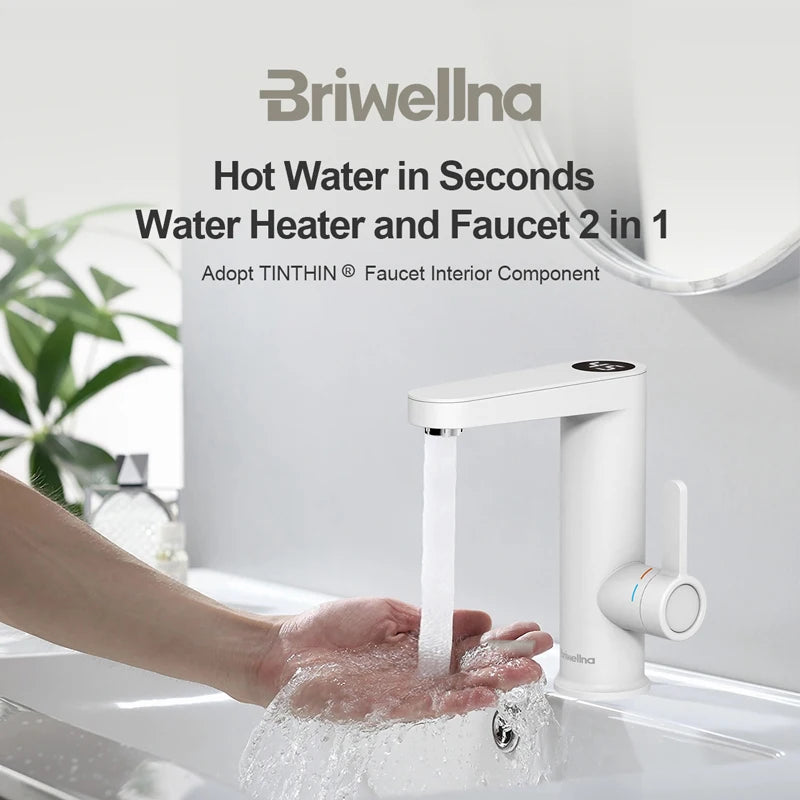 Briwellna Water Heater 220V 2 in 1 Basin Faucet Cold and Hot Water Tap Tankless Water Heater Flowing Eectric Faucet Heated Mixer
