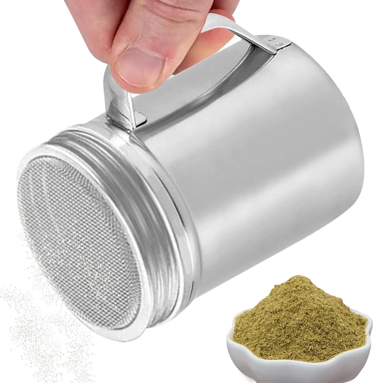 Kitchen Powder Shaker Bottle With Handle And Lid Stainless Steel Salt Dispenser Seasoning Container Jar For Coffee Flour Sugar