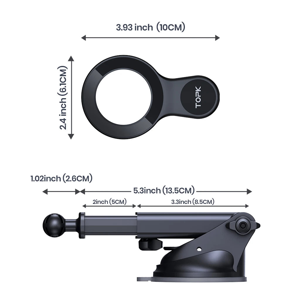 TOPK D53X Magnetic Car Mount, Mag-Safe Design, Easy Installation for Dashboard/Windshield, Fits iPhone 12/13/14/15/16