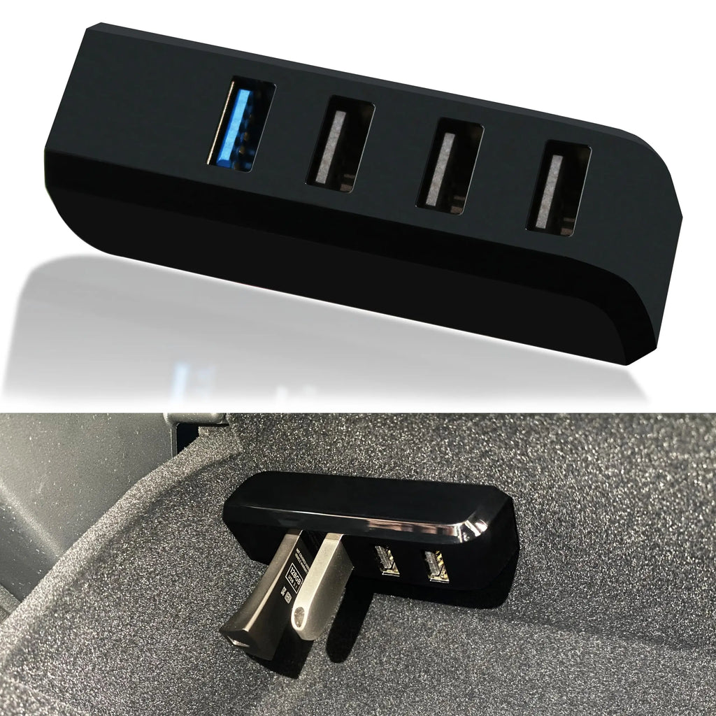 Glove Box USB Hub for Tesla Model Y 2021-2024 Model 3 2021-2023 4-in-1 Glovebox Docking Station Accessories for Dash Cam Flash