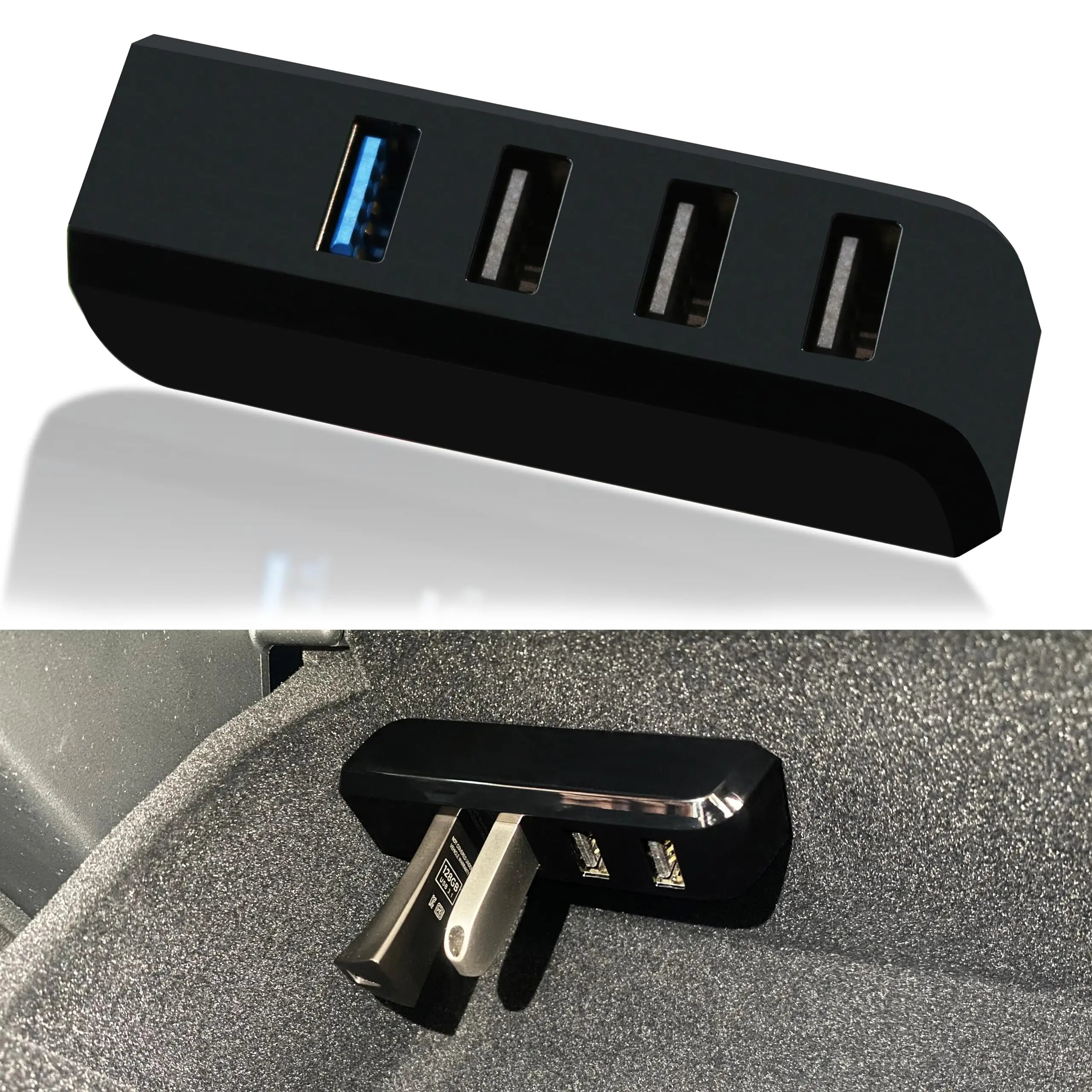 Glove Box USB Hub for Tesla Model Y 2021-2024 Model 3 2021-2023 4-in-1 Glovebox Docking Station Accessories for Dash Cam Flash