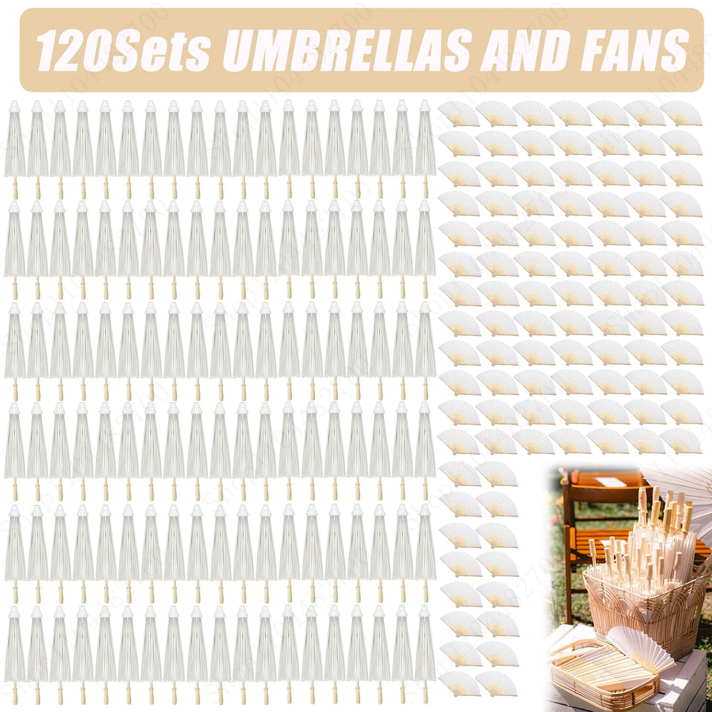 6-120Pcs 33inch Paper Umbrellas for Wedding Guest White Paper Parasol Umbrellas for Guests Wedding Photography Props with Fans