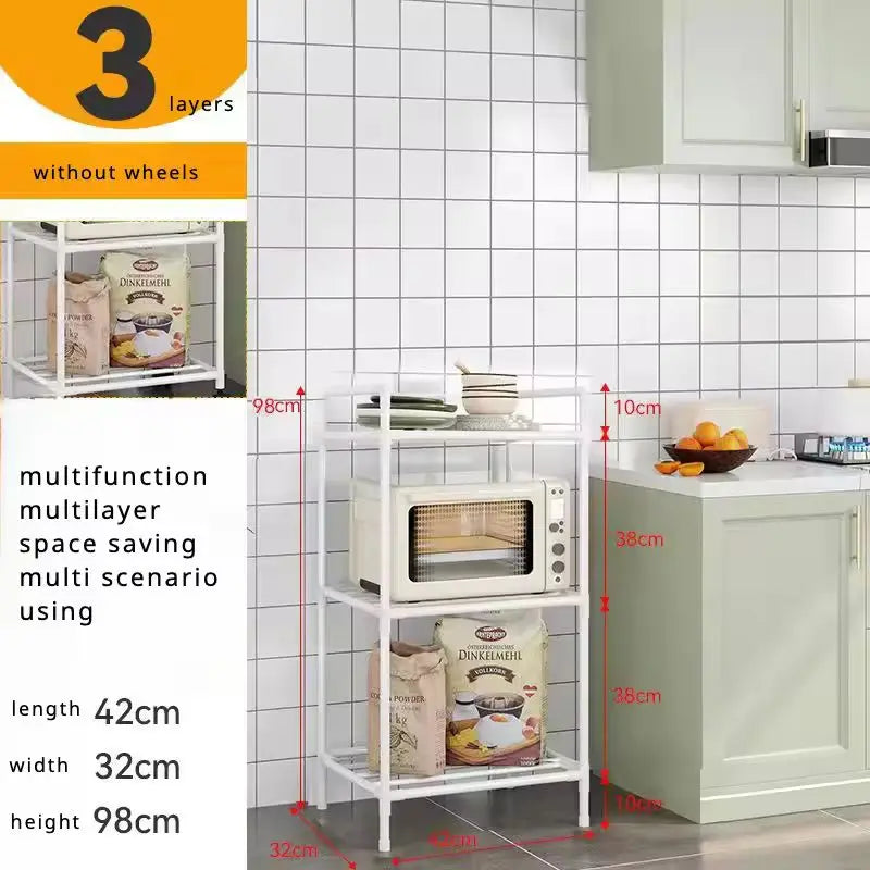 Floor-Standing Multi Layer Storage Rack Shelf with Pulley Trolley Bathroom Kitchen Microwave Storage Rack Kitchen Accessories