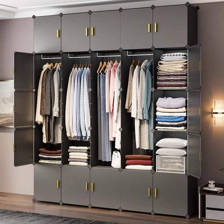 New Simple Wardrobe Clothes Assembly Plastic Collapsible Sturdy Dustproof Cabinets Dressers Cube Storage Locke Closet Furniture