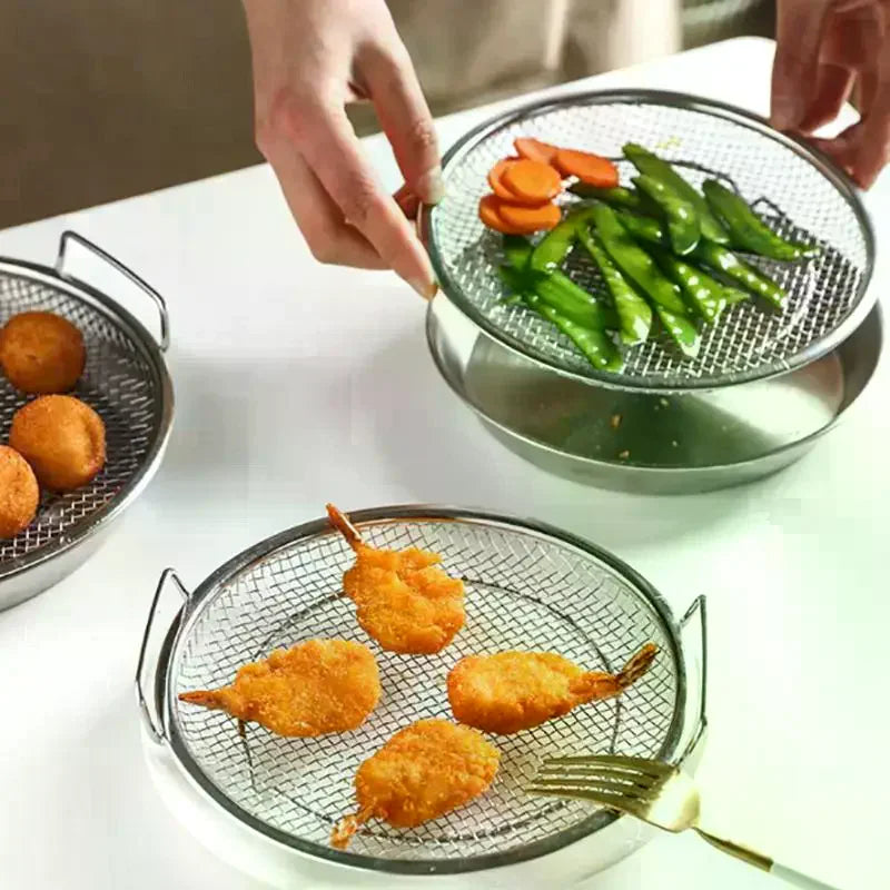 Kitchen Oil Filter Tray Stainless Steel Mesh Frying Drain Pan Strainer Colander Efficient Oil Drainage For Home Outdoor Restaura
