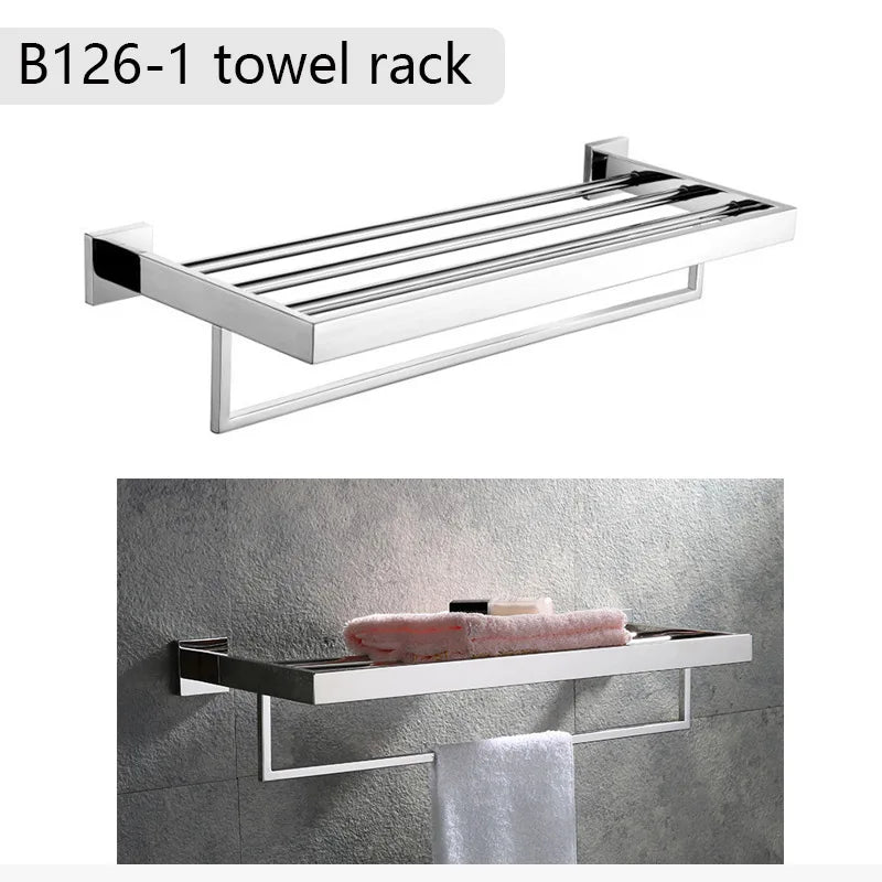 Chrome Polished Bathroom Hardware Mirror Chrome Polished Towel Rack Toilet Paper Holder Towel Bar Hook Bathroom Accessories