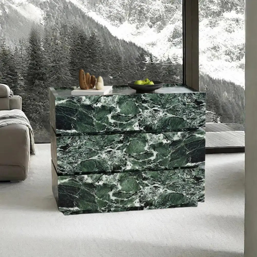 "Premium Vintage Green Jade Stone Dresser - Handcrafted Luxury Marble Slate 3/4/5-Drawer Storage Cabinet Custom Retro"