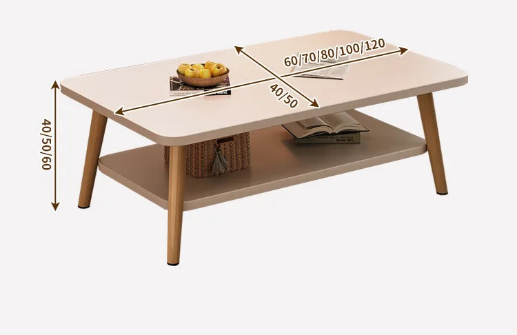 Formwell 80*50cm top 2 tier simple coffee table wood sofa table for Living Room easy assembling solid wood legs