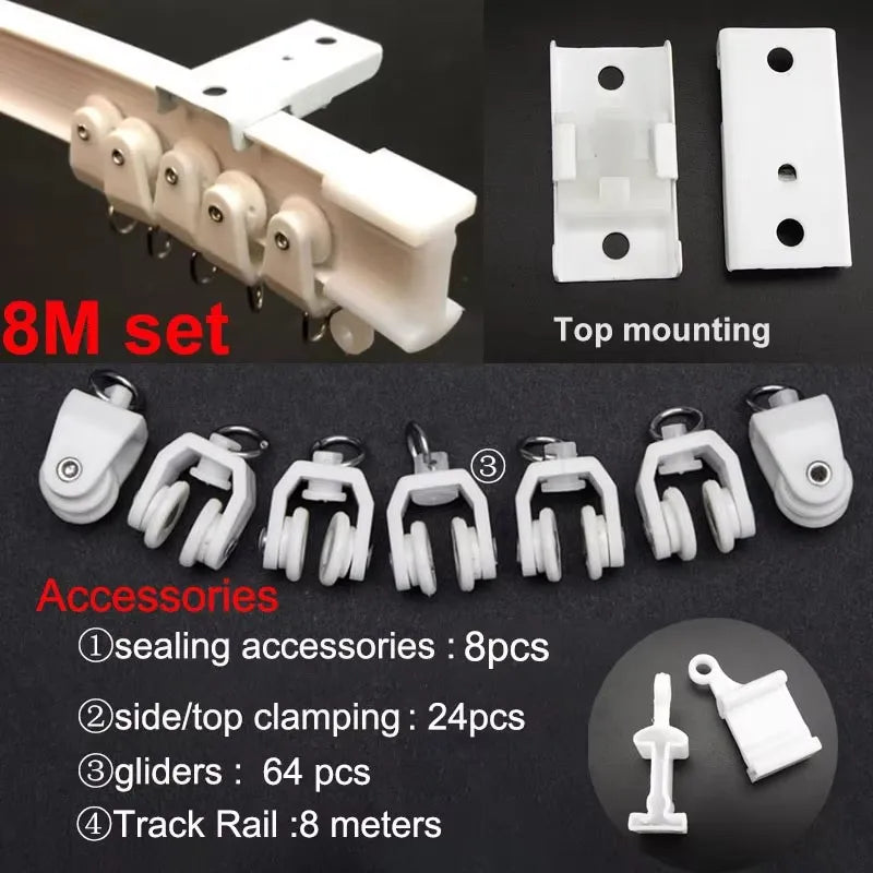 Flexible Ceiling & Wall Mounted Curtain Track Rail Bendable Plastic Steel Design for Bay Windows/Balcony 1-10M White Noise-Free