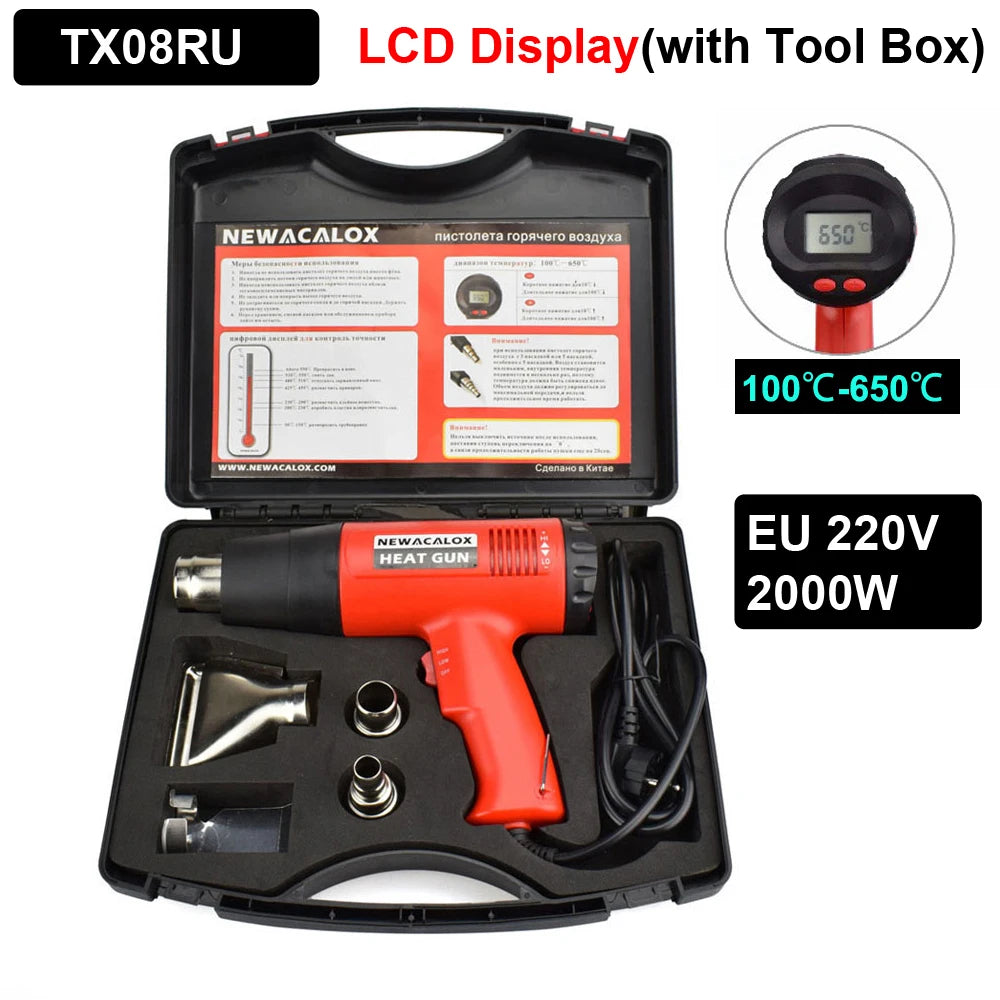 NEWACALOX Heat Gun,Variable Temperature Settings 100~650℃ Fast Heat Hot Air Gun for Vinyl Wrap, Crafts, Shrink Tubing