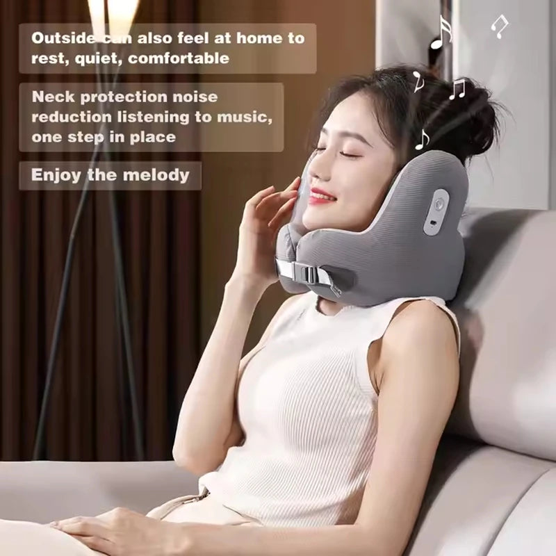 Memory Foam Travel Neck Pillow with Noise Reduction - U-Shaped Bluetooth Music Pillow for Ultimate Comfort on the Go travel