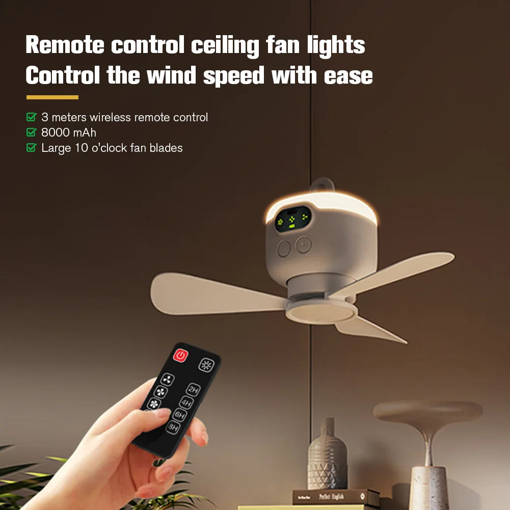 Portable Wireless Ceiling Fan Light Rechargeable Camping Fan with Remo