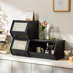 Bamboo Wall Mounted Kitchen Organizer Side Cabinet Storage Shelf with Cup Holder Display Rack for Dining Living Room