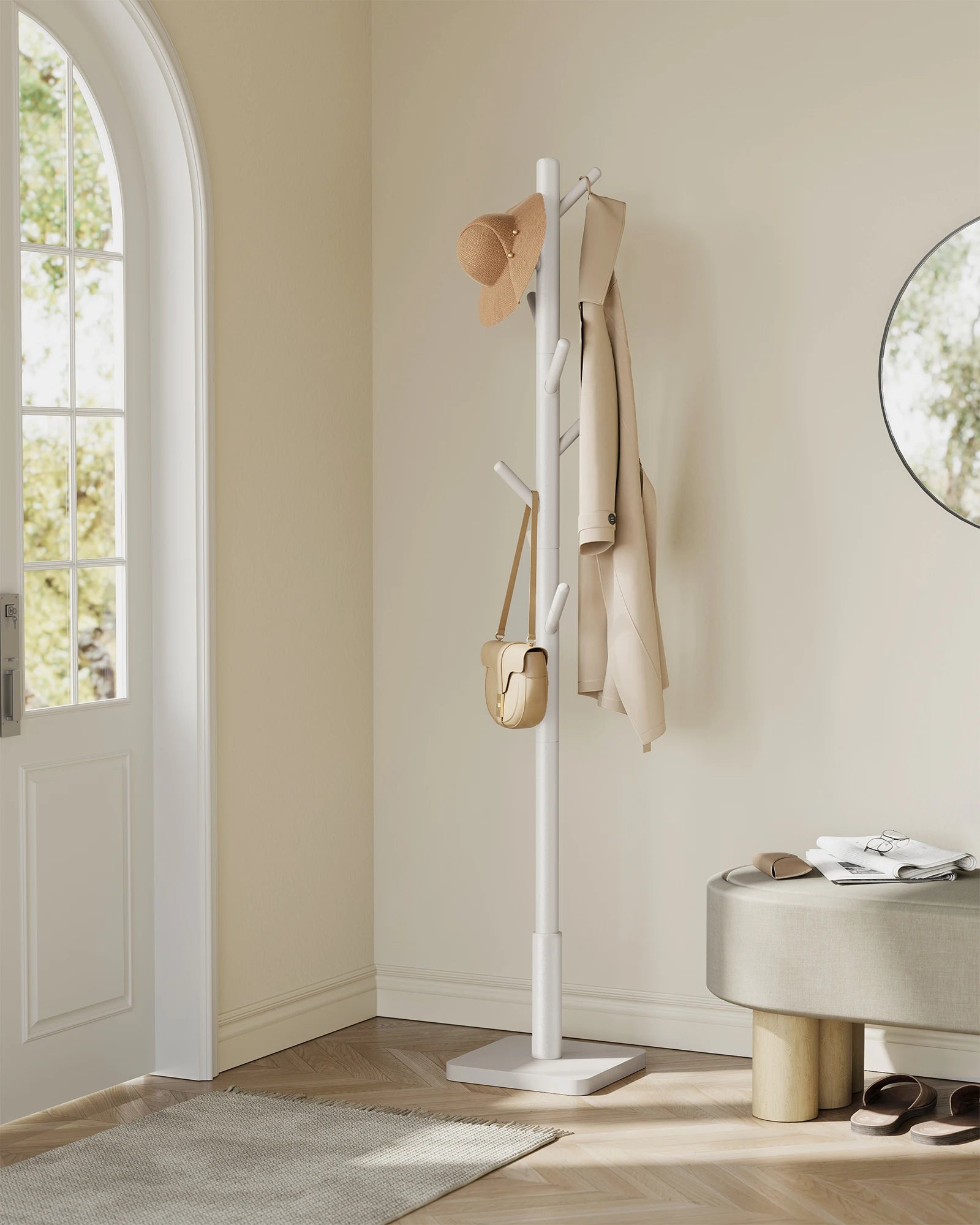 VASAGLE coat rack, dresses stand, solid wood, freestanding tree shape, 8 hooks for jackets, Hats, Bags, Entrance