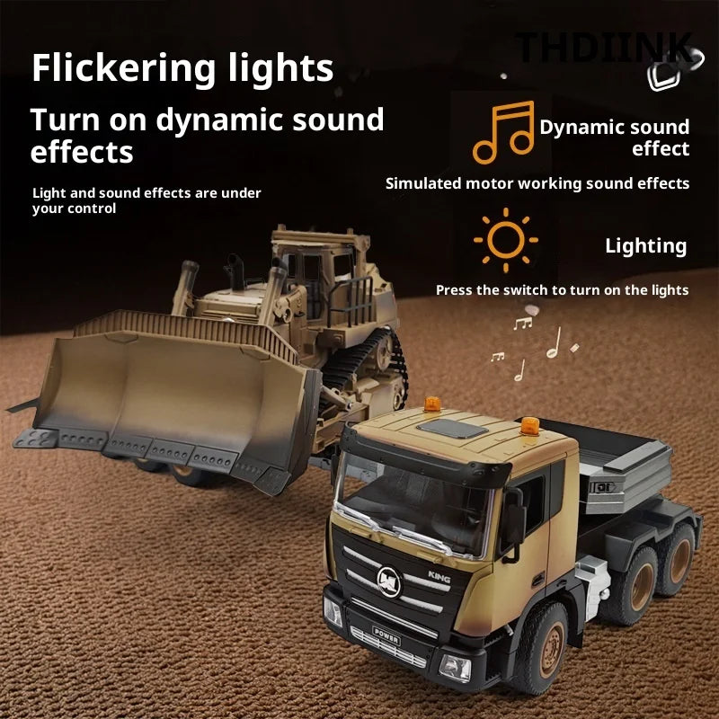 1/18 Rc Truck Alloy Tractor Thelink 1318 Remote Controlled Bulldozer D9r Collaborative Engineering Trucks Boy Toys Huina1554