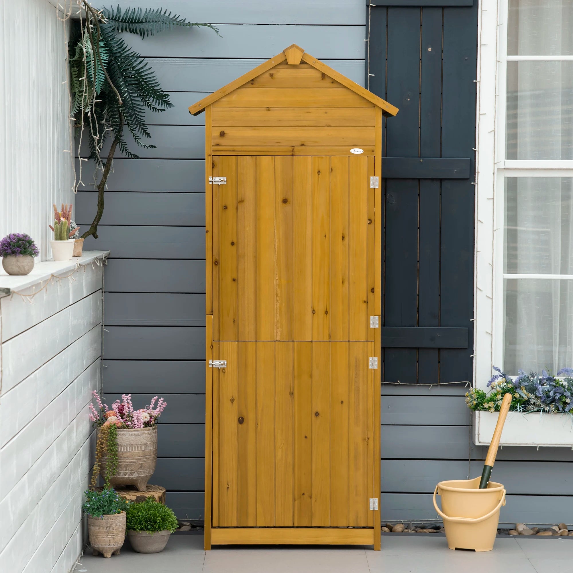 Wooden Garden Storage Shed Tool Cabinet W/两个 Lockable Door 191.5X79X49Cm