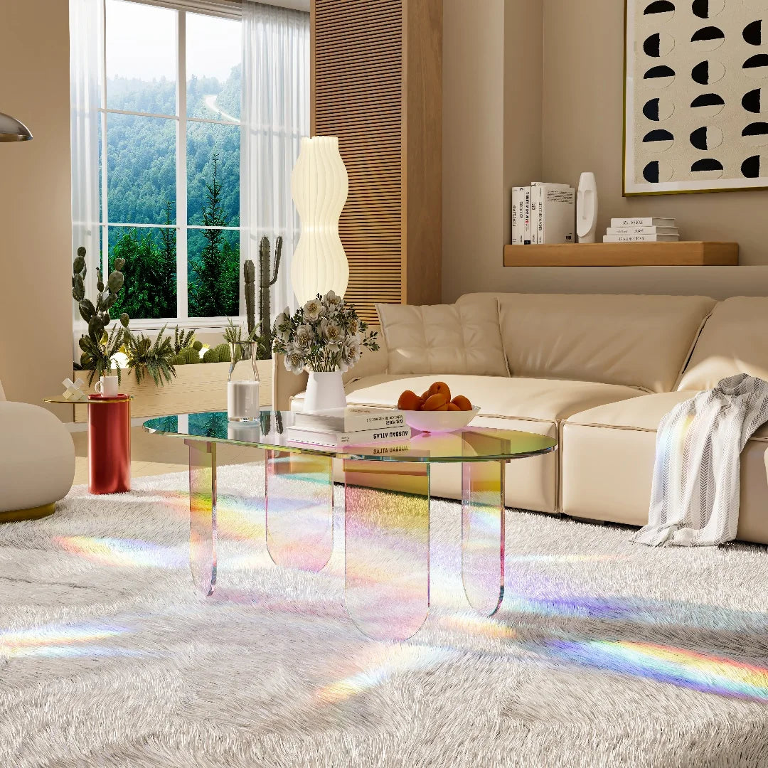 LUVODI Iridescent Clear Acrylic Coffee Table Shatterproof Living Room Sofa Side End Table for Lounger Room, Homes, Offices Decor