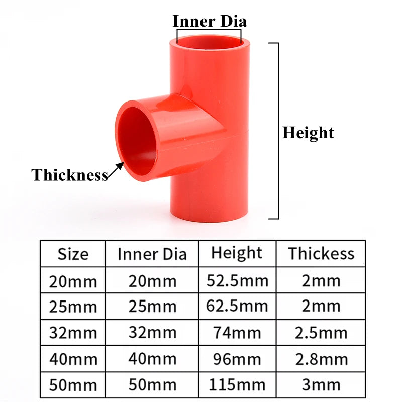 20mm~50mm Red PVC Pipe Fitting Connectors Garden Irrigation 90° Elbow Direct Tee Joint Aquarium Pipeline Water Delivery Joint