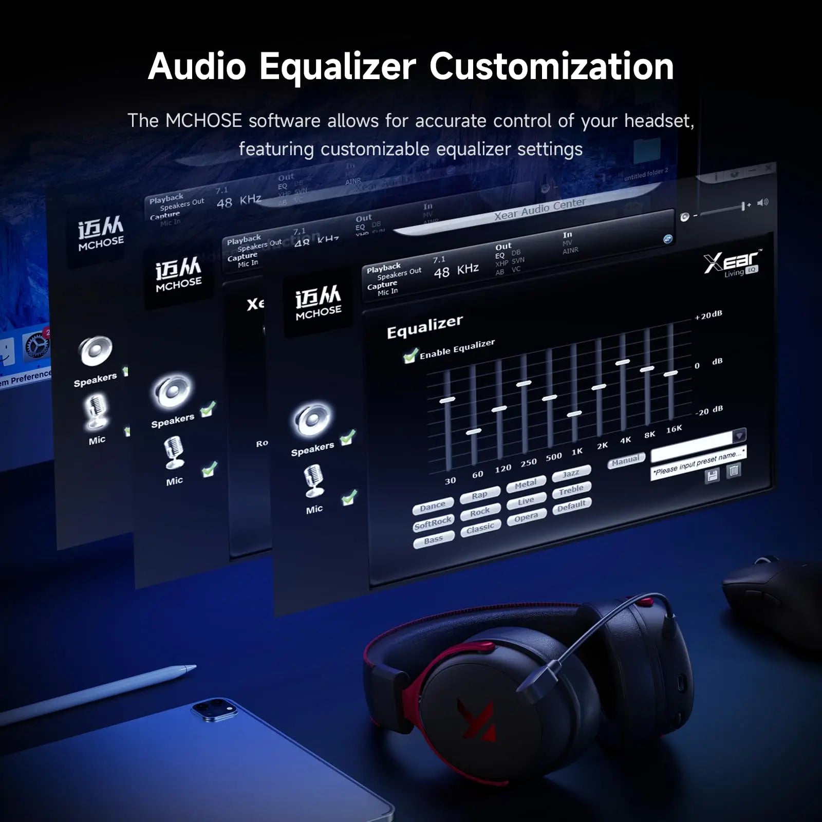 MCHOSE V9 Pro Wireless Gaming Headset Surround Sound Headphones Noise Canceling Mic Low Latency Lightweight for PS5 PC SWITCH
