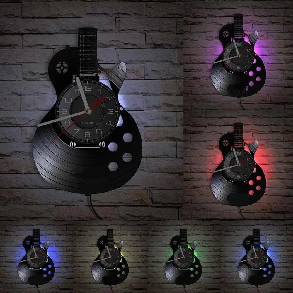 LED Wall Clock 7 Colors Musical Instrument Night Light Wall Clock Wall Decor With Light Acoustic Guitar Wall Clock Gift for Men